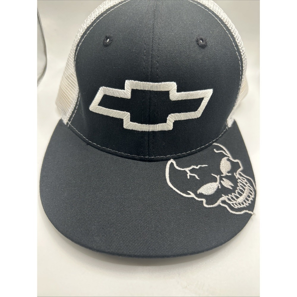 Chevrolet Bowtie‎ Trucker Hat Magic Headwear Black White Mesh Skull Embroidered
